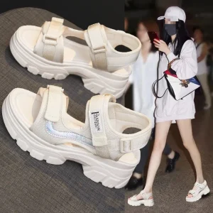 Women’s Dad Style Sport Sandals Wedge Heel Cushioned Sole T Strap Buckle Closure Open Toe Summer Beach Casual Shoes