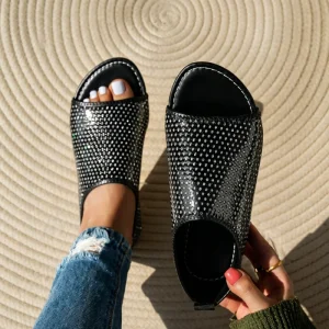 Womens Daily Hollow Cutout Mules Comfort Contrast Stitched Insole