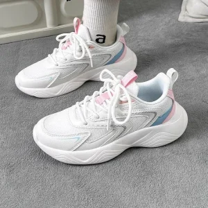 Women’s Design Sneaker Outdoor Fashion Trend Casual Running Sport Shoes Breathable Lace Up Thick Sole Height Increasing Walking