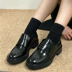 Women’s Designer Patent Leather Platform Loafers Chunky Thick Sole Slip On Comfort Casual Shoes Anti slip Rubber Outsole