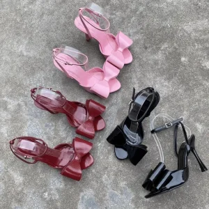 Women’s Designer Shoes Peep Toe High Heeled Sandals Ankle Strap Butterfly Bow Sexy Party Dress Shoes