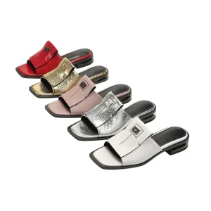 Women’s Designer Square Toe Flat Slide Sandals Breathable Anti Slip Lightweight Slip on Mules Fashion Trend Buckle