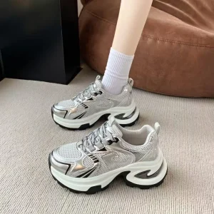 Women’s Designer Style Chunky Sneakers Height Increasing Thick Platform Sole Breathable Mesh Casual Walking