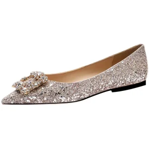 Women’s Diamond Inlaid Bridal Crystal Wedding Shoes with French Pointed Square Heel for Summer and Autumn Weddings