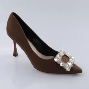 Women’s Diamond Square Buckle Pointed Toe Pumps Stiletto Heel Heels for Ladies Luxury Trendy Stones Printed Shoes