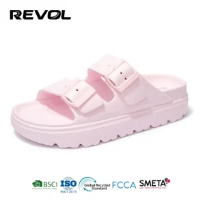 Women’s Double Buckle Slide Sandals Platform Thick Sole Cushion Pool Slides Adjustable Two Strap Outdoor Fashion EVA Slippers