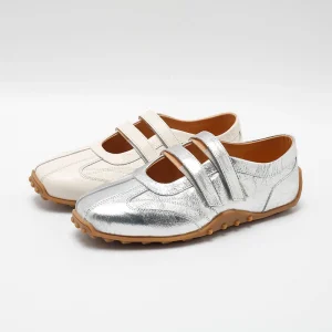 Women’s Double Hook and Loop Mary Jane Flats Anti Slippery Genuine Leather Casual Work Shoes