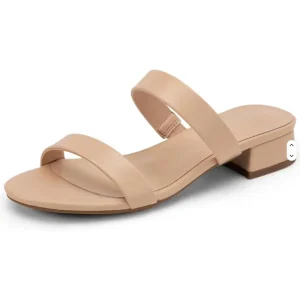 Women’s Double Strap Open Toe Low Chunky Heel Sandals Dress High Heels Casual Summer Mules