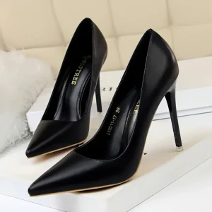 Women’s Dress Shoes Fine Heeled Shoes Fashion Leather Pointed Toe Women’s High Heels