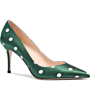 Women’s Dress Shoes Pumps High Heel Stiletto Green Dot Silk Ladies Women Heels