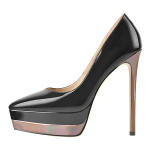 Women’s Dress Shoes Slip On High Heel Pumps with Double Layer Platform Hard Wearing Stilettos for Winter ODM Supply