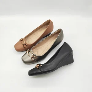 Women’s Dress Shoes with Square Toe and Wedge Heels Classic Buckle Design Platform Pumps for Summer