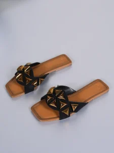 Women’s Durable Large Size Sandals Rivet Non Slip Open Toe For Leisure Outdoor Travel Beach PU Summer Solid Cross