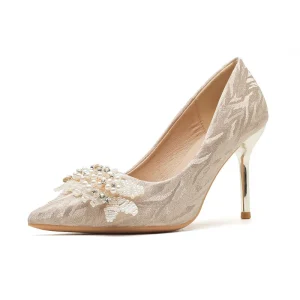 Women’s Elegant Bridal Wedding Shoes High Heels Pump Thin Heels Rhinestone Decoration Slip-On Closure Bridesmaids Summer