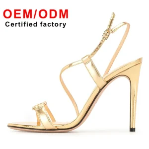 Women’s Elegant Customized Stiletto Sandals Fashionable Golden PU Banquet Party Shoes Summer Trendy Sexy Head Sandals
