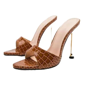 Women’s Elegant High Heel Slippers Lightweight Casual Shoes with Metal Chain for Parties for Summer and Autumn Seasons