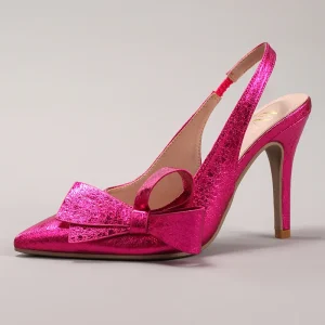 Women’s Elegant Open Back High Heeled Sandals Bow Pointed Toe Patent Leather for Weddings Banquets for Summer Autumn Spring