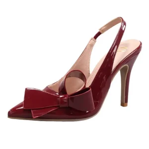 Women’s Elegant Open Back Patent Leather High Heeled Sandals Bow Pointed Toe Solid Color Slip On for Winter Weddings Banquets