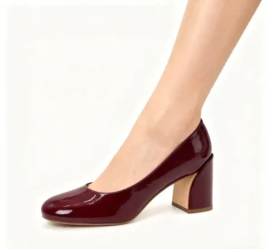 Women’s Elegant Patent Leather Pumps Thick Heel Dress Shoes Handmade Formal Slip-On Cushioned Comfort Summer Autumn Fashion