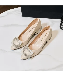 Women’s Elegant Square High Heel Dress Shoes Light Wedding Pumps with Slip On Closure Pointed Toe Heeled Sandals