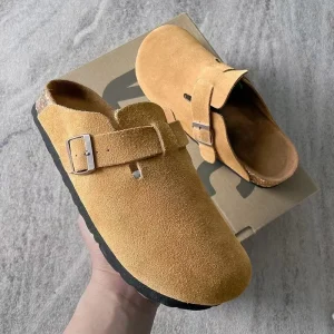 Women’s Elegant Summer Leather Cork Clog & Mules Sandal Soft Suede Daily Wear Slip-On Cow Punch Leather