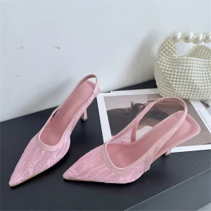 Women’s Elegant Summer Outdoor Mesh Sandals with High Heel Sexy Fashionable Mules Breathable and Trendy