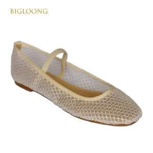 Women’s Elegant White Slip-On Flats Breathable Mesh Material Gold Square Buckle Anti-Slip Lightweight