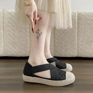 Women’s Espadrilles Lace Floral Jacquard Woven Shoes Literary Hollow Out Breathable Lightweight Non Slip Comfort Casual Flats