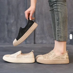 Women’s Espadrilles Stylish Lace Casual Loafers Lightweight Platform Sneakers Comfortable Spring Flat Shoes