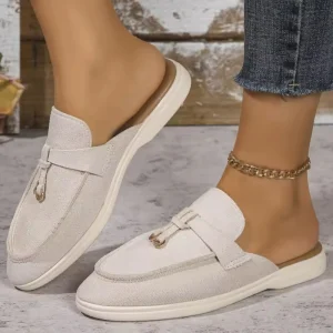 Women’s European American Style Canvas Summer Outdoor Slip-On Mules Casual Closed-Toe Half Slippers Clogs&Mules Rubber Outsole