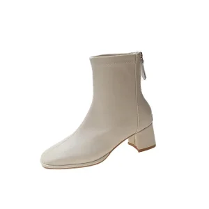 Women’s Fall Winter High-Heeled Pumps Square Head Low-Top Fashion Boots