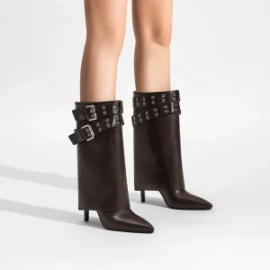Women’s Fashion Ankle Boots with Slouchy Stiletto Heel Customizable ODM OEM Pointed Toe Lock Charm Buckle Belt Formal Style
