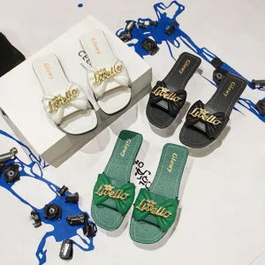 Women’s Fashion Anti Slip Flat Sandals Summer Spring Casual PVC Insole Slides Metal Decoration for Outgoing Sandales Femme