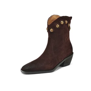 Women’s Fashion Bare Boots Slip On Breathable Ankle Snow Boots Cow Leather Upper EVA Insole Light Weight Fur Lining for