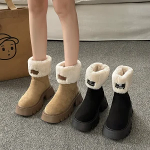 Women’s Fashion Boots Winter New Round Toe Fashion Casual Warm Thick Sole Thick Heel Short Snow Boots Winter Boots Girls