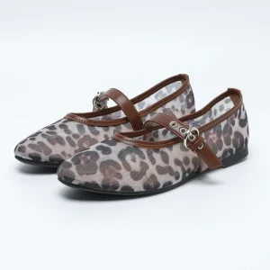 Women’s Fashion Breathable Ballet Flats Summer Spring Casual Mary Jane Animal Print Shoes Mesh Ballerina Flats