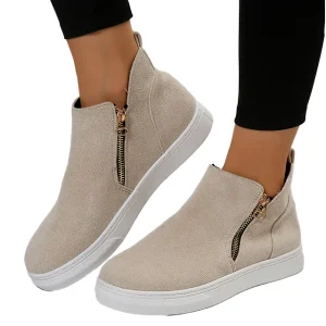 Women’s Fashion Comfortable Sports Shoes with Side Zipper True Line Sole Empty Rubber Craft for Summer Casual Use