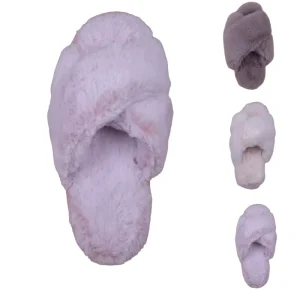 Women’s Fashion Cross-Design Slippers Anti-Slip and Lightweight Plush Warmth Soft Comfortable Fluffy for Spring and Autumn
