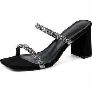 Women’s Fashion Crystal Heel High Heels Elegant Dressy Casual Heeled Sandals & Pumps Sparkle Slides for Party Wedding Summer