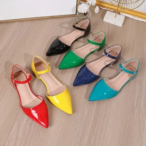 Women’s Fashion Flats Ballerinas Pointed Wrap Toe Dress Shoes Ankle Wrapped Shoes for Ladies