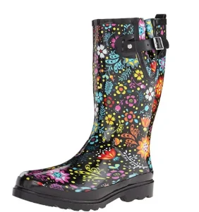Women’s Fashion High Waterproof Rain Boots Print Mid High Height Warm EVA Insole Cotton Fabric