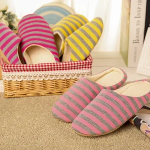 Women’s Fashion House for Slippers with Stripe Design Open Toe Cushioned Comfort for Winter Spring Autumn Seasons