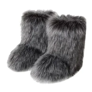 Women’s Fashion Imitation Raccoon Fur Knee-High Snow Boots with Synthetic Plush Upper EVA Outsole Thermal Anti-Slip Features