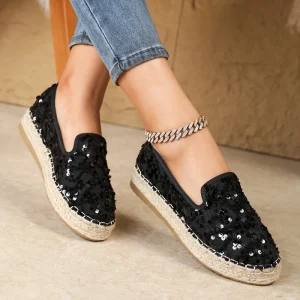 Women’s Fashion Loafers Round Toe Sequined Holiday Style Espadrilles