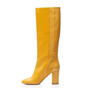 Women’s Fashion Mixed Stone Pattern Leather Block Chunky Heel Knee High Boots