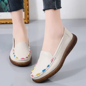 Women’s Fashion PU Loafers Flats Shoes Soft Breather Anti Slippery Closed Toe Office Casual Walking Platform Shoes Customizable