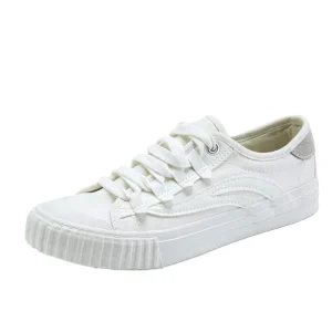 Women’s Fashion Plain White Canvas Shoes Trendy for Girls Lace Up Walking Style Sneakers