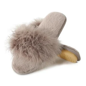 Women’s Fashion Plush Open Toe Furry Slippers Fuzzy Feather Slippers Memory Foam Fluffy House Sandal