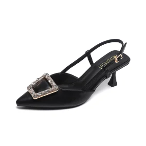 Women’s Fashion Pointed Toe Stiletto High Heel Pumps Brand Slingback Sandal Square Buckle Slip-On for Autumn Dress Parties