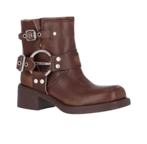 Women’s Fashion Punk Ankle Boots with Chelsea Buckle Short Round Toe High Heel Slip-On TPR Midsole Winter Autumn